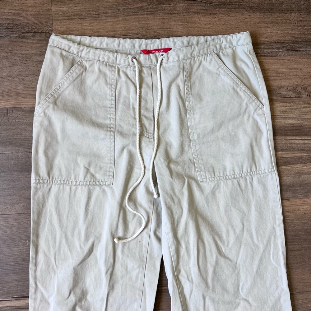 Vintage 90s Y2K Esprit Women's Drawstring Khaki Wide Leg Chino Pants Size Medium - Picture 2 of 6